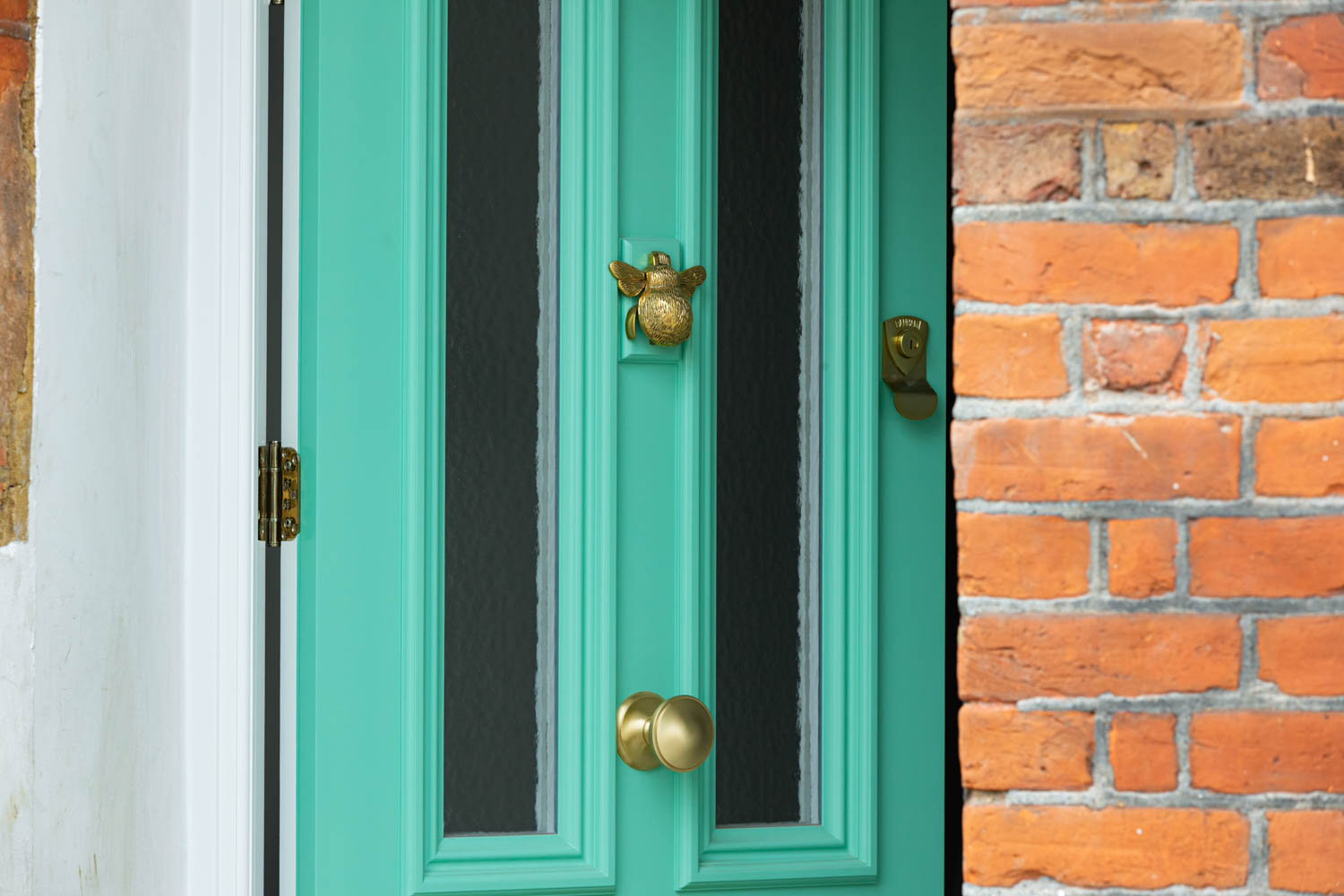 Mint green timber front door