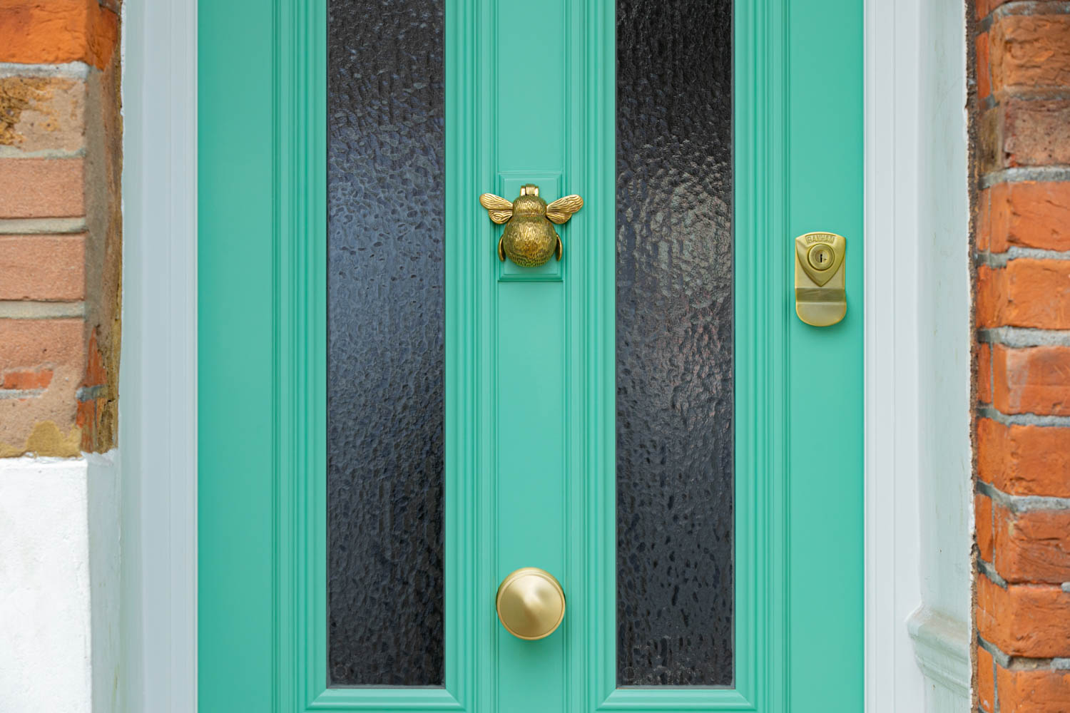 Mint green timber front door