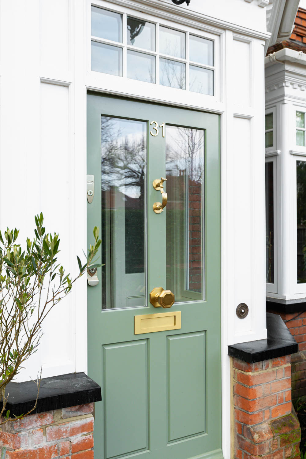 Pale mint green timber front door