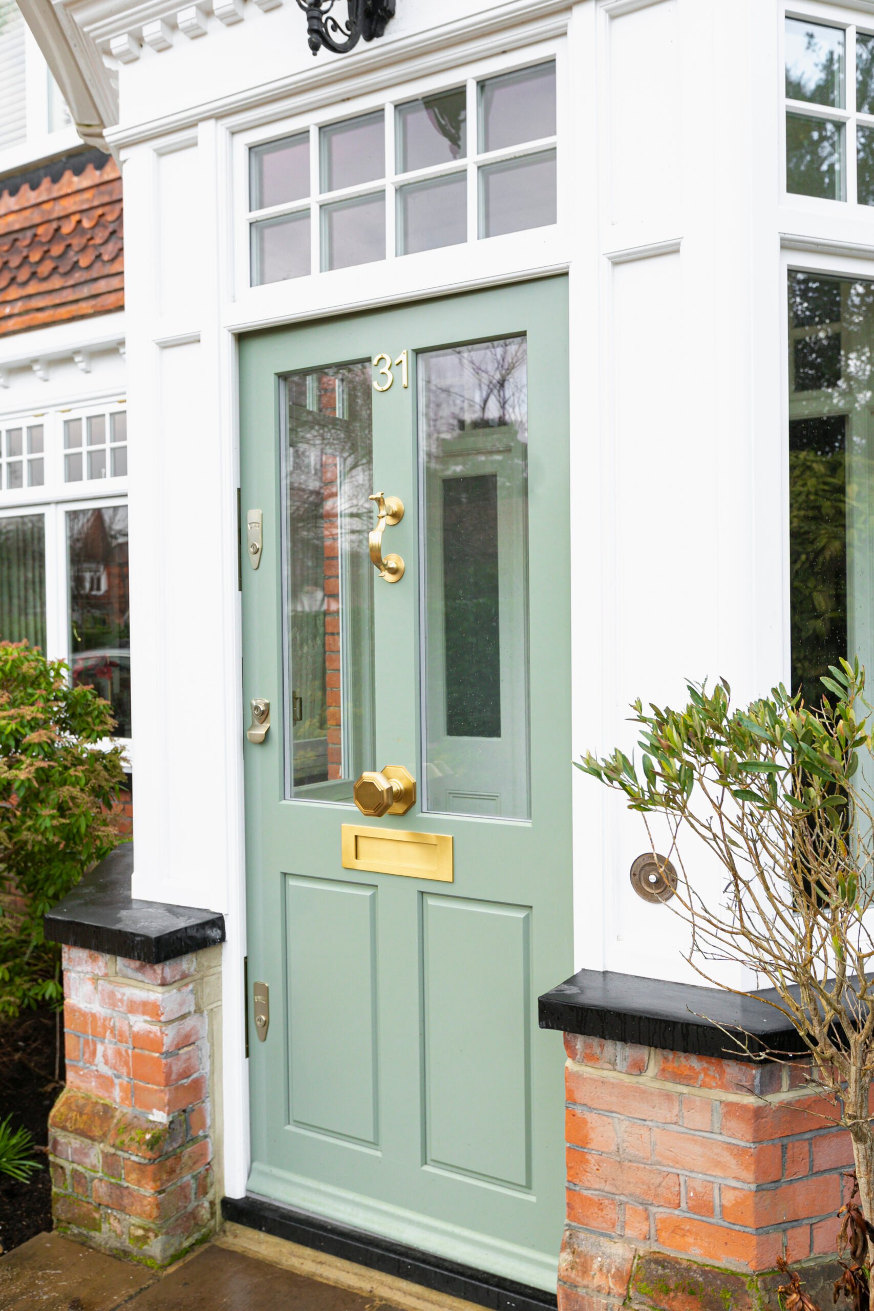 Elegant olive green double front door