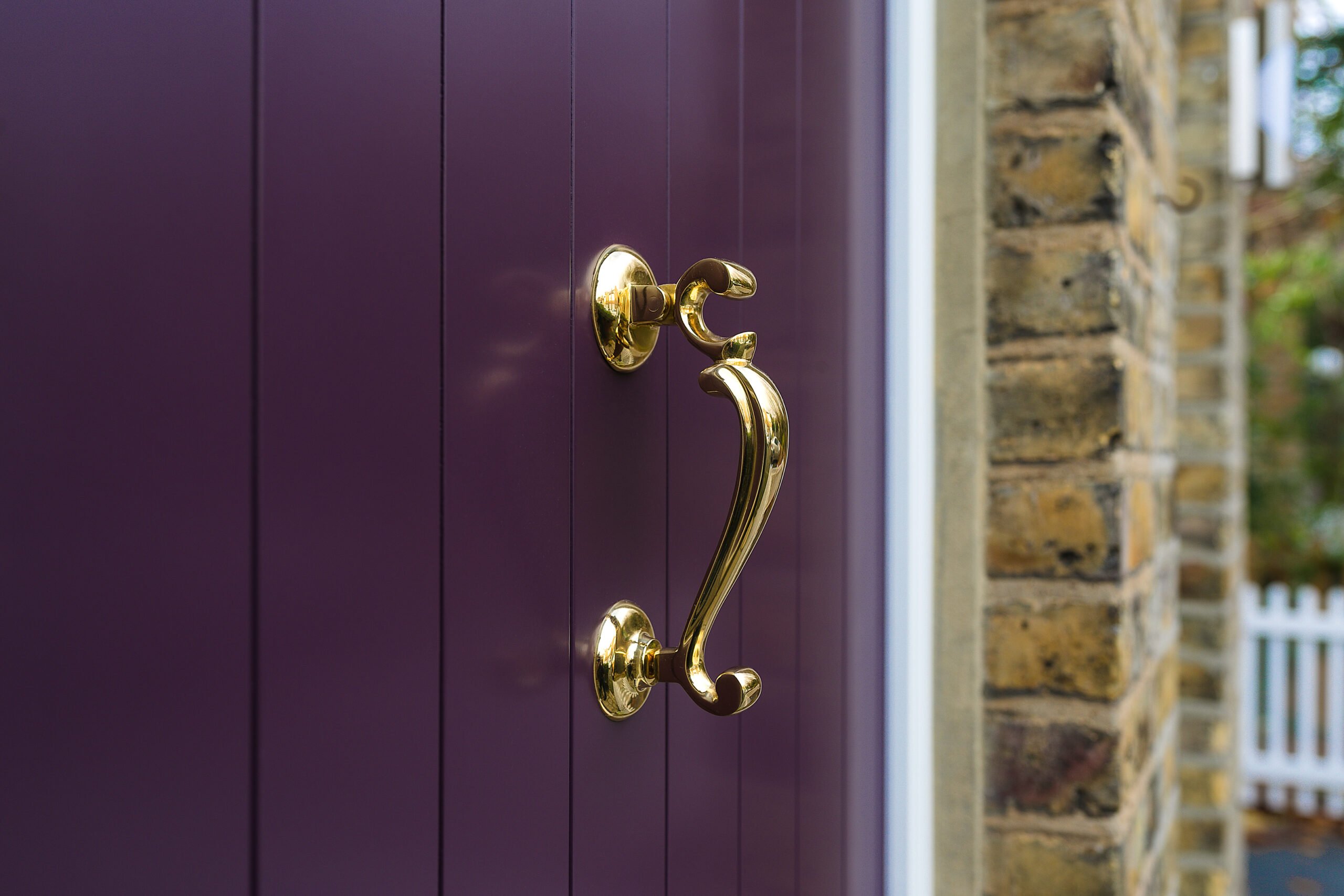 Closeup of a purple front door