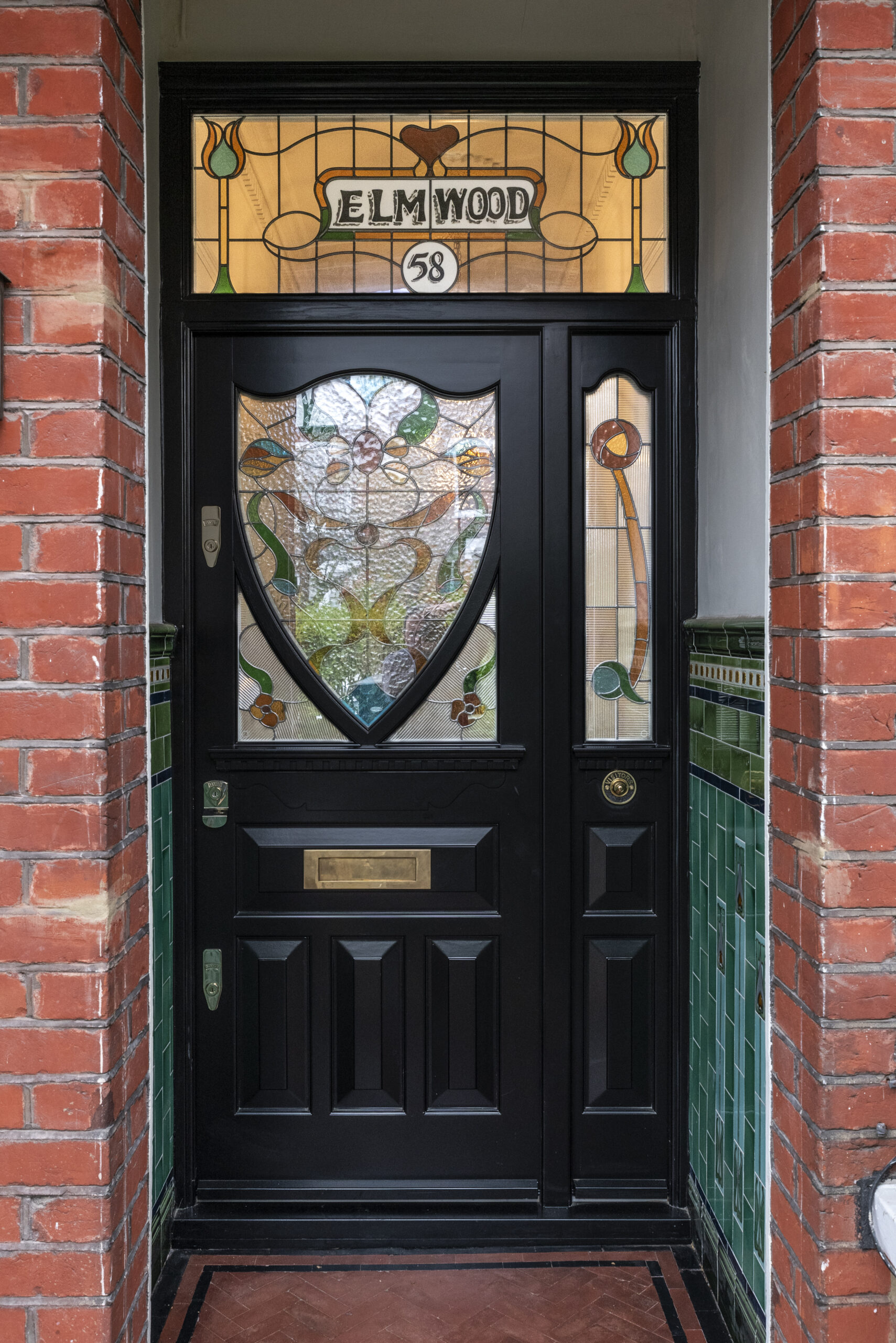 decorative stained glass inlay black victorian front door