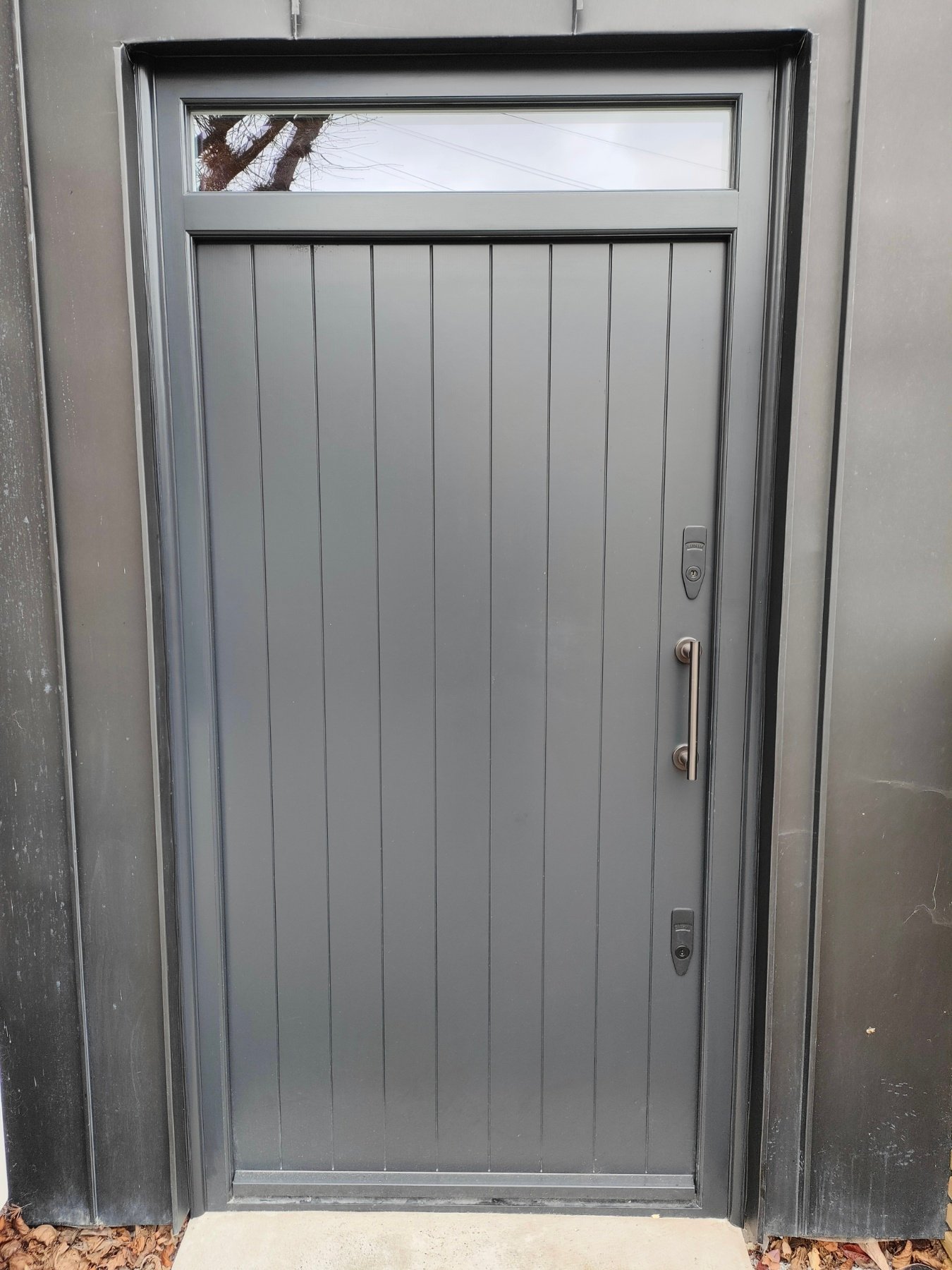 grey side entrance door with top light